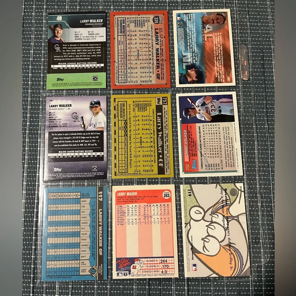 ⚾️ Larry Walker MLB Baseball Trading Cards, Collection of 9